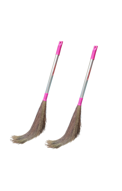 Grass broom with steel components for durable sweeping"