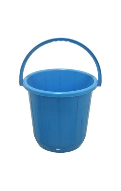 Various plastic buckets in different sizes and colors"