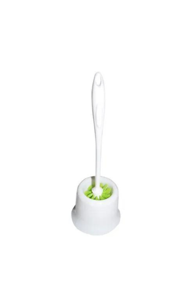 "Toilet brush with container for bathroom cleaning"
